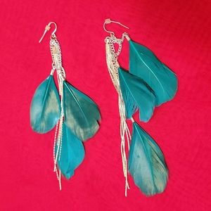 Teal Feather Earrings